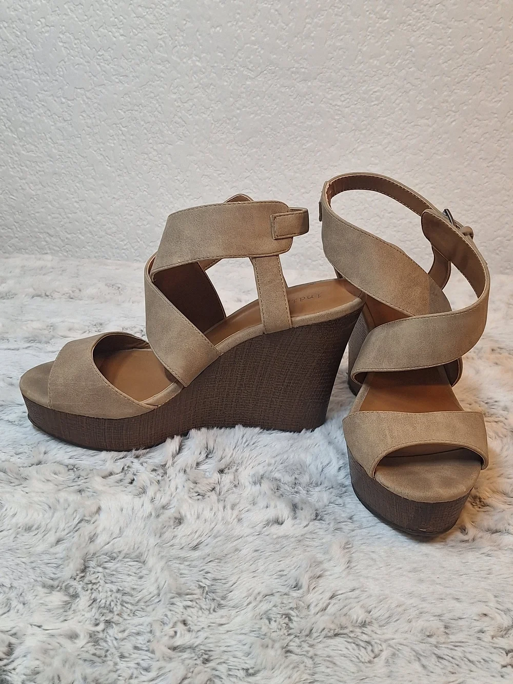 Indigo Rd. Tan Faux Suede Strappy Platform Wedge Sandals
